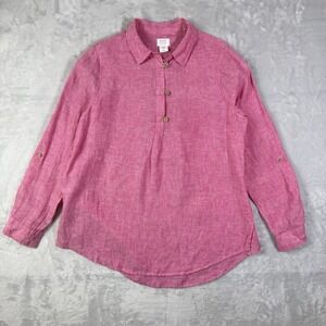 Sigrid Olson 100% Linen Top Womens Medium Pink Roll Tab Sleeve Spring Summer